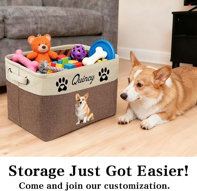 Personalized Dog Toy Storage Basket Custom Dog Name Photo Cat Pet's Gift - Image 5