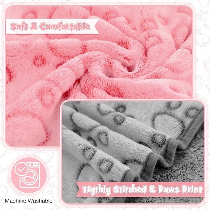 Tegeme 12 Pcs Pet Blankets Soft Fluffy Fleece Dog Cat Warm Paw Print Pattern - Image 3