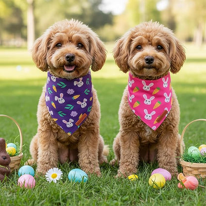 ADOGGYGO Easter Dog Bandana 2 Pack, Bunny Carrot Print Triangle Pet Scarf - Image 3