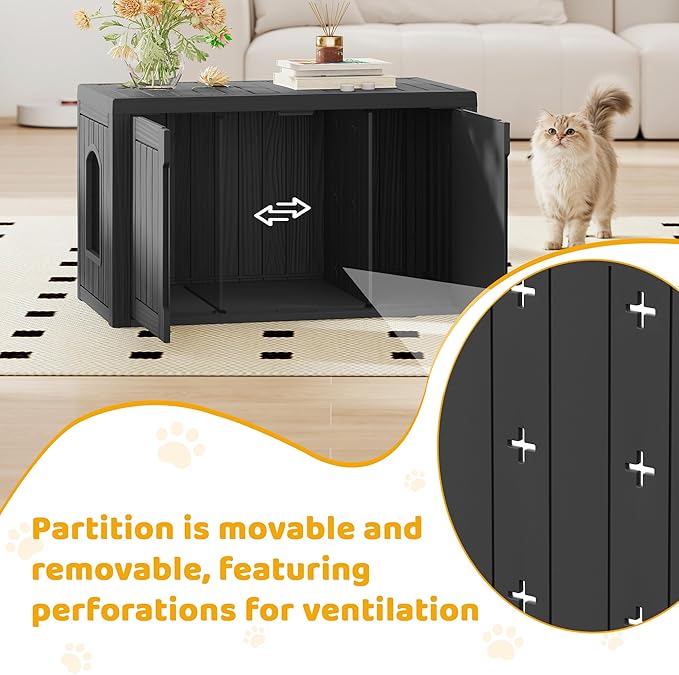 Cat Litter Box Enclosure, Indoor Outdoor Cat House Weatherproof, Side Table - Image 3