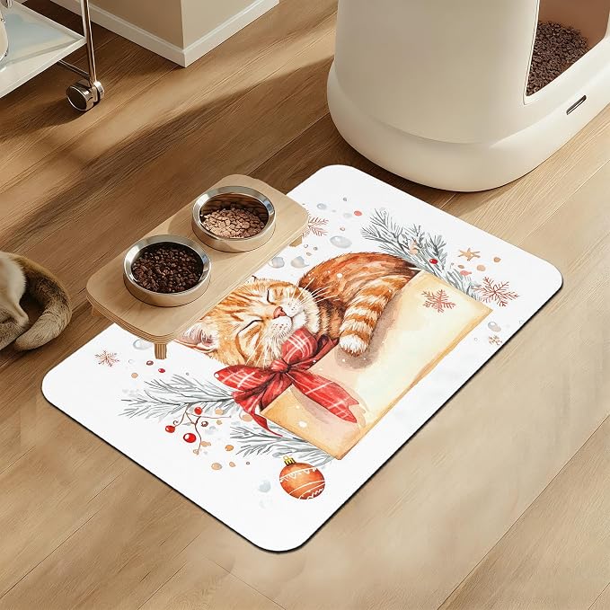 Cat Dog Cat Food Mat–Christmas Stocking Absorbent Waterproof Placemat by LUTASER