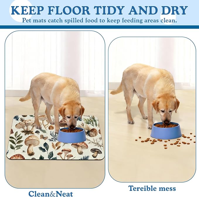 Vintage Mushroom Floral Dog Cat Food Mat–Christmas Stocking Absorbent - Image 5