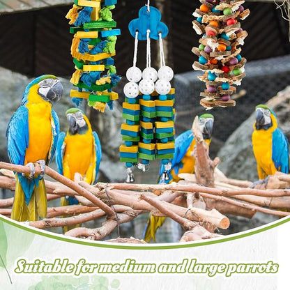 3 Pcs Extra Large Bird Parrot Toy Multicolored Natural Wooden Parrot Cage - Image 3