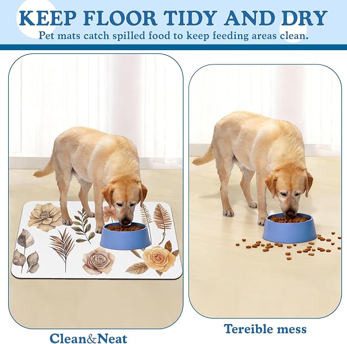 Floral Palm Leaves Dog Cat Food Mat–Christmas Stocking Absorbent Waterproof - Image 5