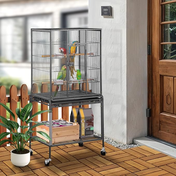 SUPER DEAL 53-Inch Rolling Bird Cage Large Wrought Iron Cage - Image 2