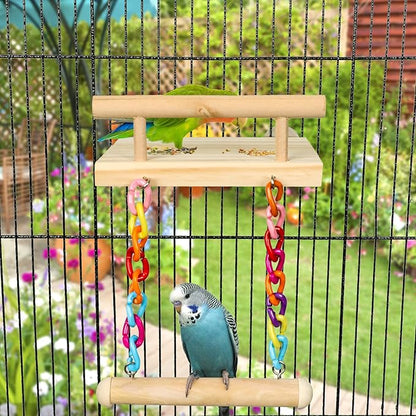 Bird Perches Cage Toys Parrot Wooden Platform Play Gyms Exercise Stands - Image 2