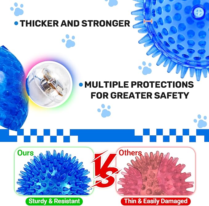 6 Pack 3.5" Light Up Squeaky Dog Toy Balls, Spiky Dog Balls - Image 4