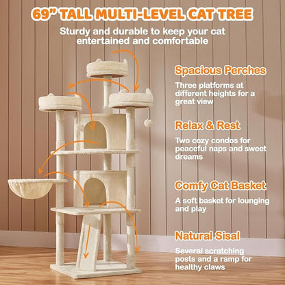 Yaheetech 68.5in Cat Tree Multi-Level Cat Tower - Image 4