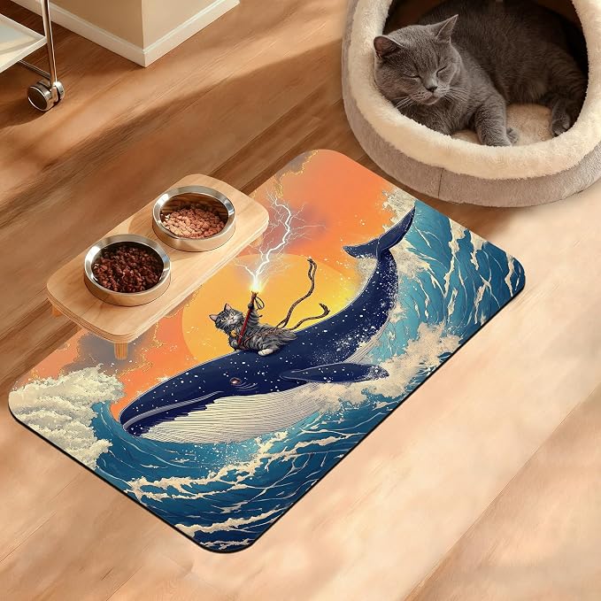 Dog Bowl Mat, Cat Shark Pet Feeding Mat by Unknown