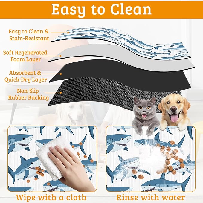 Shark Dog Food Mat, Wild Fish Absorbent Pet Feeding Mat - Image 5