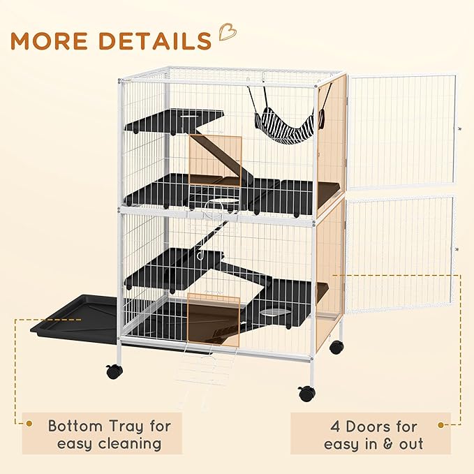 PawHut Metal Small Animal Cage, 5-Tiers Rolling Big Ferret Cage - Image 6