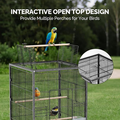 VINGLI Bird Cage with Wheels, Durable Wrought Iron Parakeet Cage with Slide Out - Image 3