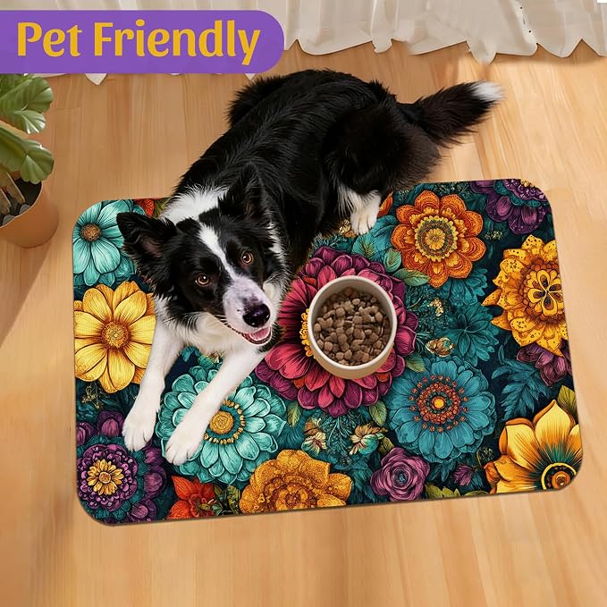 Vintage Floral Pet Feeding Mat, Fast-Dry Absorbent Dog and Cat Bowl Mat - Image 7