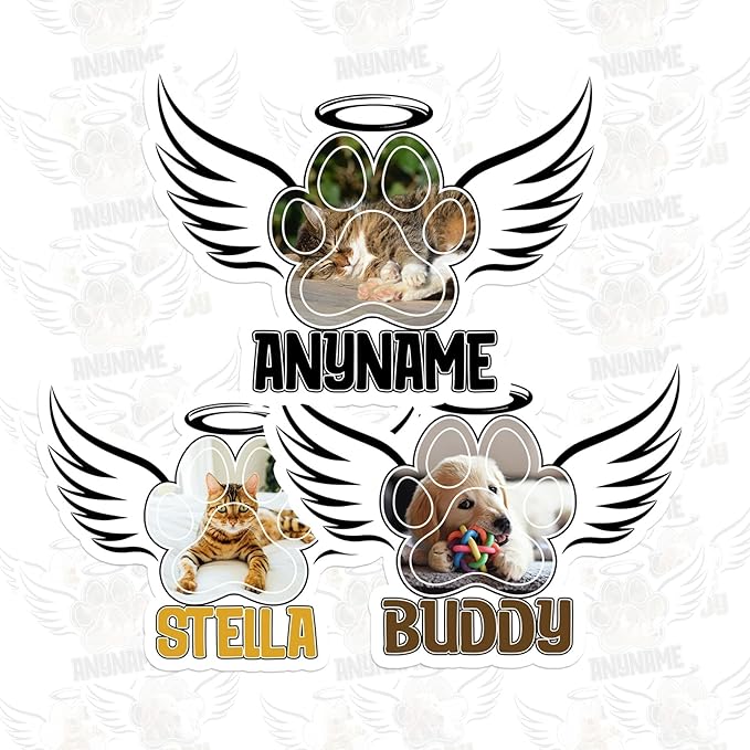 Custom Pet Memorial Paw Name Sticker Personalized Text Photo Rememberance Decal by SANGAROM