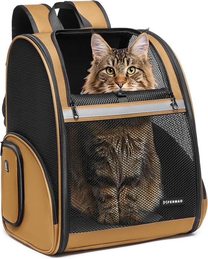 Pet Backpack Carrier, Large Cat Carrier Backpack Up to 20 Lbs by FERMAO