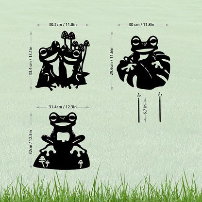 3 Pack Frog Metal Garden Decorative Stakes, Weather Proof Silhouette Statues - Image 4