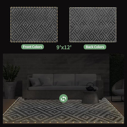 GENIMO Outdoor Rug with LED Strip Lights, Reversible Plastic Straw Rugs - Image 6