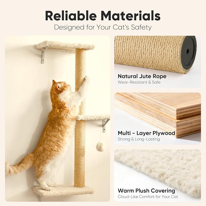 FUKUMARU Cat Wall Shelves, Stable & Safe 4 in 1 Large Cat Walls Furniture Set - Image 3