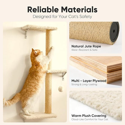 FUKUMARU Cat Wall Shelves, Stable & Safe 4 in 1 Large Cat Walls Furniture Set - Image 3