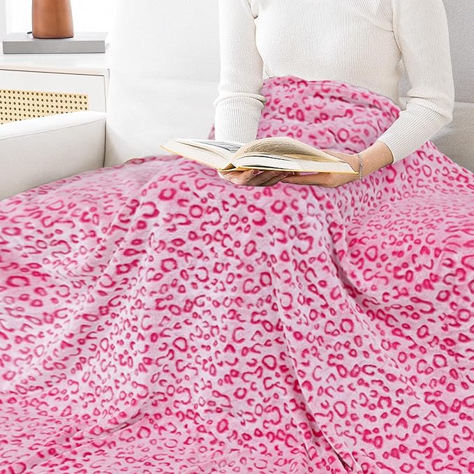 Bnuitland Pink Leopard Print Flannel Throw Blanket, 300 GSM Double Sided Fuzzy - Image 3