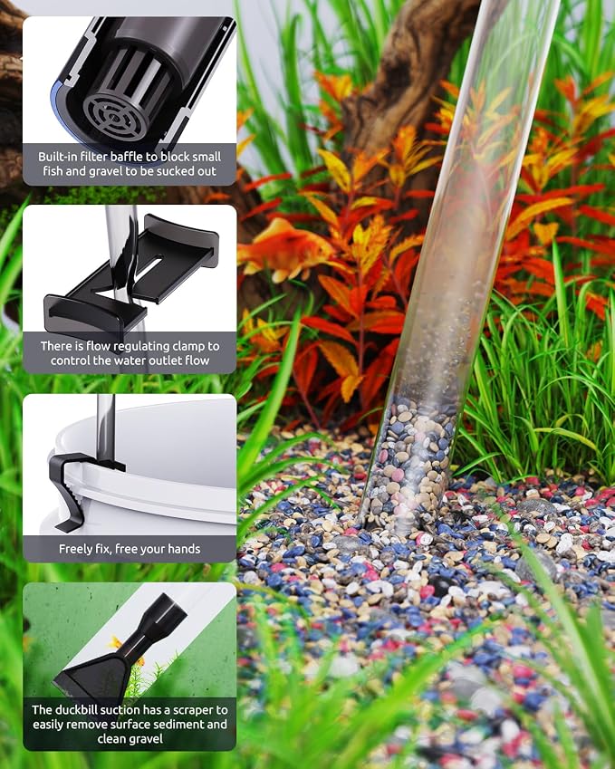 SEAOURA Aquarium Siphon Pump Gravel Cleaner, Fish Tank Vacuum Gravels Cleaning - Image 5