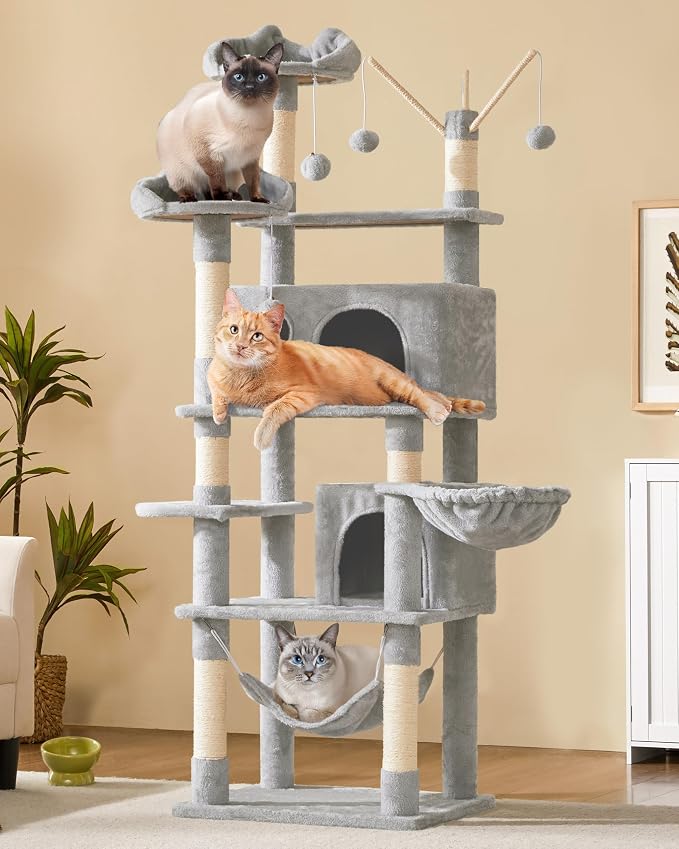 Yaheetech Cat Tree, 67in Large Tower w/ 3 Removable Teaser Sticks, 2 Kitten-Ear by Yaheetech