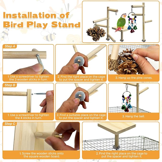 PINVNBY 3 PCS Wooden Small Bird Playground - Image 4