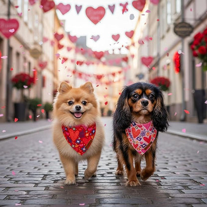 ADOGGYGO Valentines Dog Bandana 2 Pack, Heart and Floral Print Puppy Scarf Bib - Image 3
