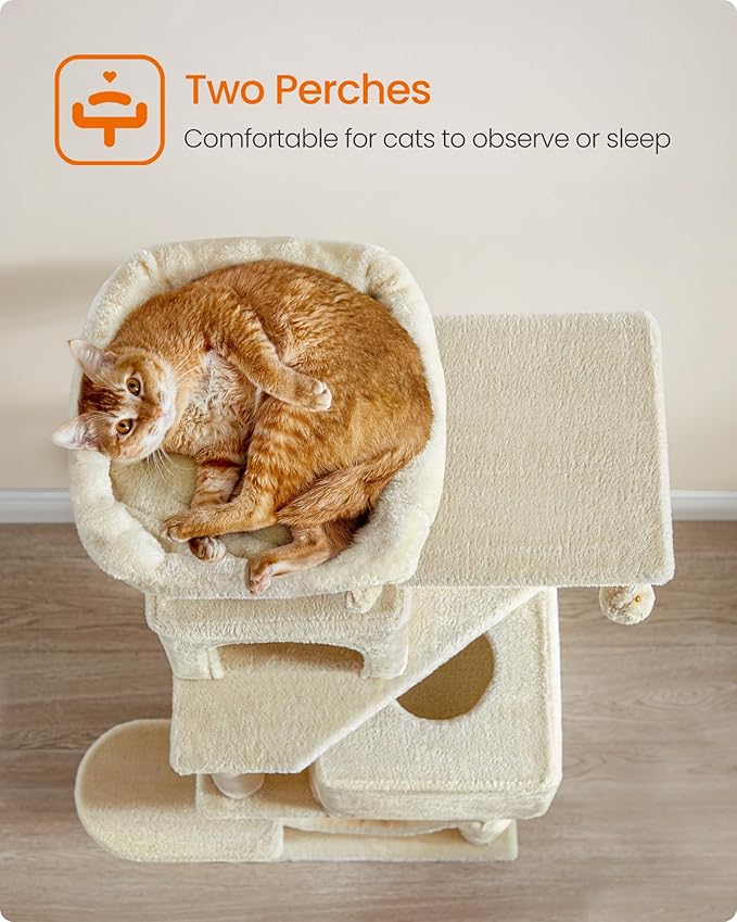 Feandrea Cat Tree, 59.5-Inch Tall Cat Tower, Plush Multi-Level Condo - Image 4