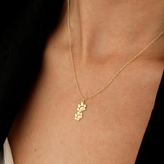 Personalized Cute Dog Cat Paw Name Necklace Forever Love Custom Heart Pendant - Image 6