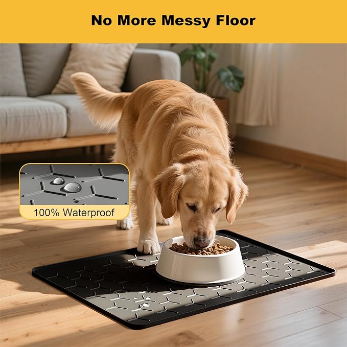 Pieviev 24''x16'' Dog Cat Food Bowl Mat, Silicone Waterproof Food Grade Pet - Image 4