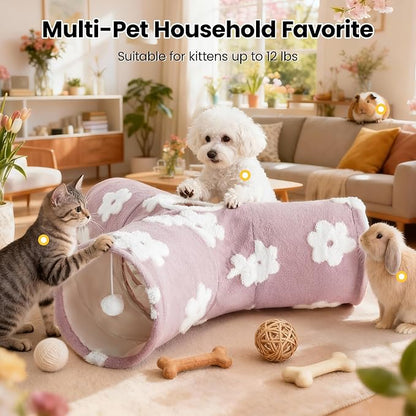 Tempcore Flannel Pet Cat Tunnel Tube Cat Toys 3 Way Collapsible, Cat Tunnels - Image 3