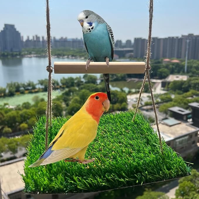FlidRunest Bird Swing Mat with Wood Perch, Lawn Swing Hammock - Image 3