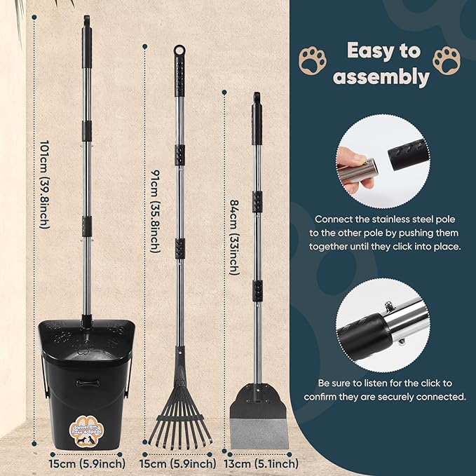 Stainless Steel Dog Pooper Scooper, Rake and Spade, 20 Waste Bags & Hook - Image 7