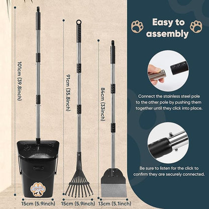 Stainless Steel Dog Pooper Scooper, Rake and Spade, 20 Waste Bags & Hook - Image 7