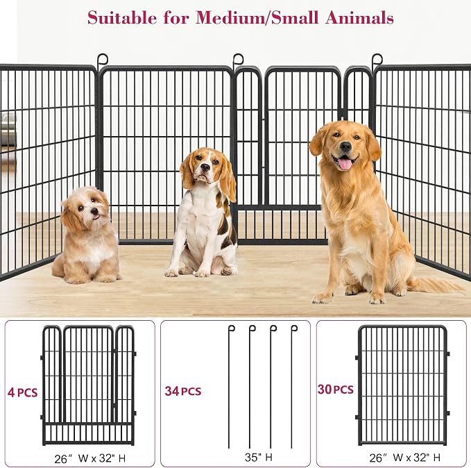 Dog Playpen Dog Fence Outdoor for Yard, 32inch 34 Panels Dog Pens Outside - Image 3