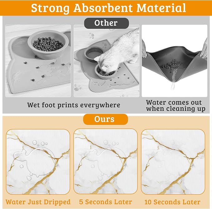Abstract Marble Dog Food Mat, Quick Dry Dog Placemat Non Slip Rubber Backing - Image 3