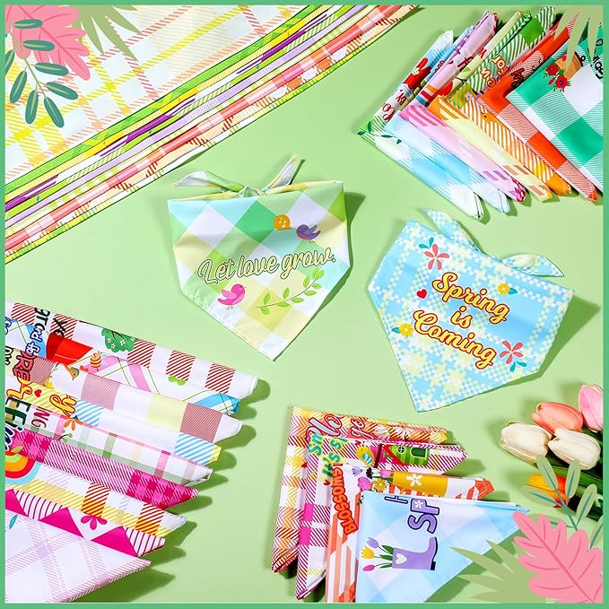 Sweetude 100 Pcs Spring Plaid Dog Bandanas Bulk - Image 3