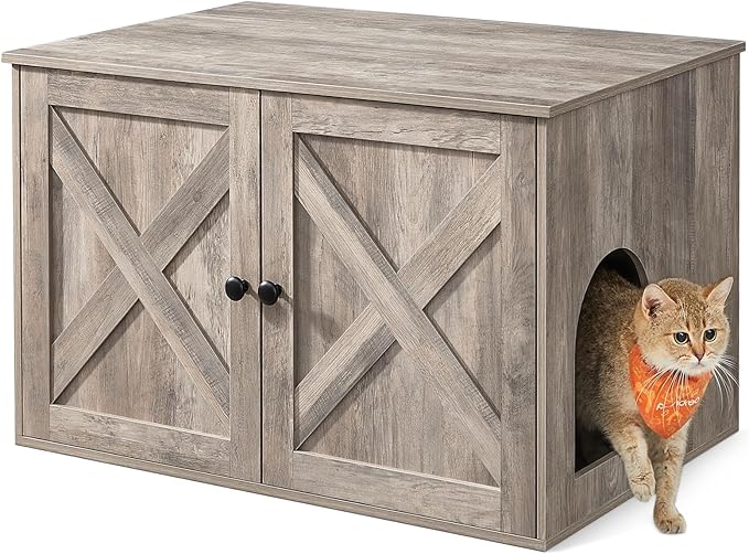 Feandrea Cat Litter Box Enclosure, Litter Box Furniture Hidden, Indoor Cat House by FeandreabySONGMICSHOME