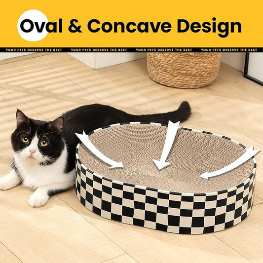 Cat Scratcher Cardboard, 2-in-1 Oval Scratching Pad & Lounge Bed, High-Density - Image 2