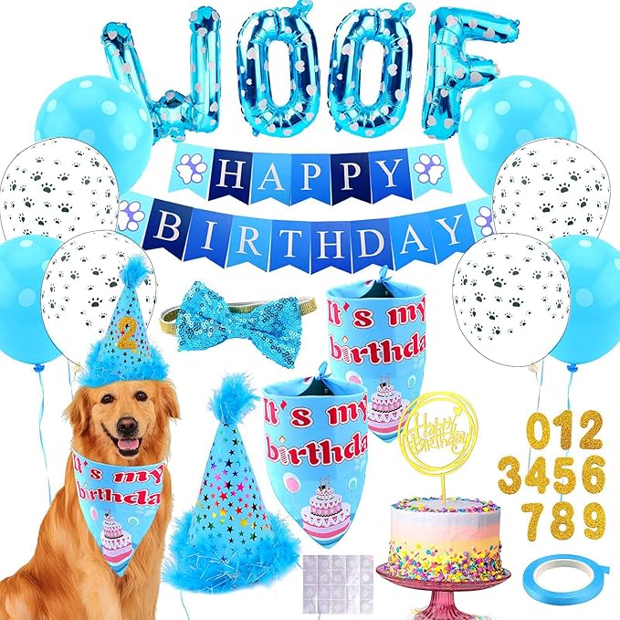 Dog Birthday Party Supplies, Adjustable Dog Bandana Set by AROIC