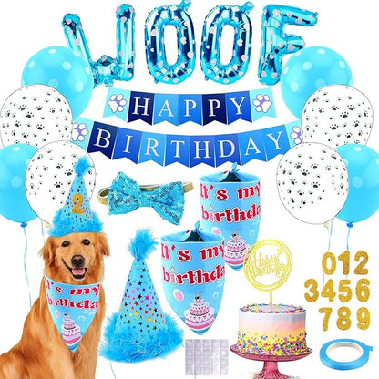 Dog Birthday Party Supplies, Adjustable Dog Bandana Set by AROIC