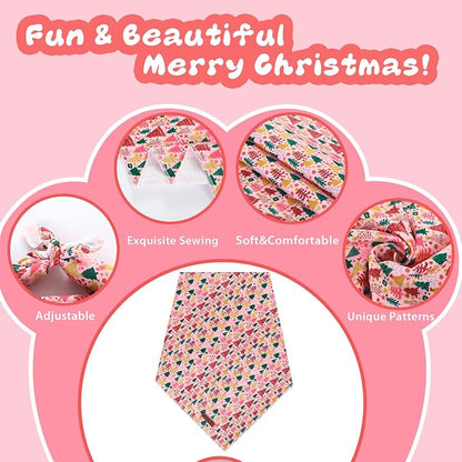 Christmas Dog Bandana–Pink Christmas Tree Triangle Scarf - Image 2
