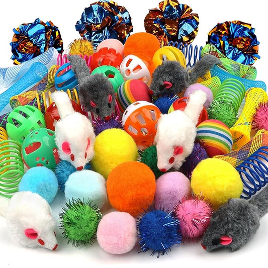 Kitten Toys, Cat Mouse Toy, Kitten Sparkle Crinkle Balls Furry Soft Pom Pom by QUOZUO