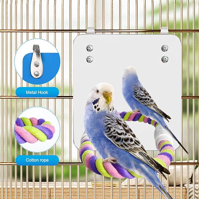 5.9" Bird Mirror with Rope Perch Bird Toys Swing, Comfy Perch - Image 5