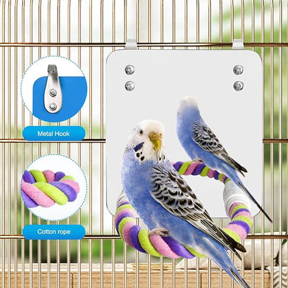 5.9" Bird Mirror with Rope Perch Bird Toys Swing, Comfy Perch - Image 5