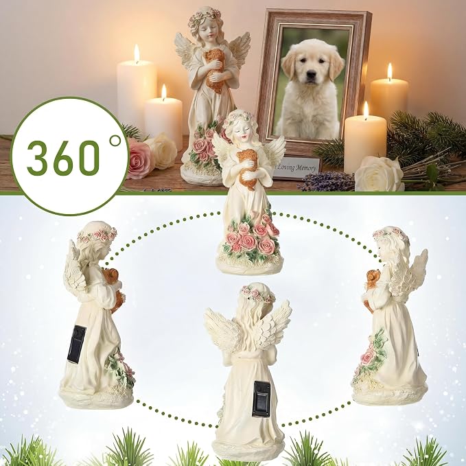 Chunful Solar Angel Dog Memorial Statue 10" Resin Pet Memorial Gift - Image 3