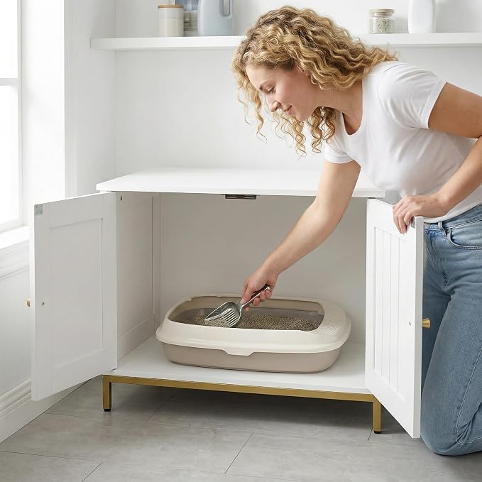 Homhedy Cat Litter Box Enclosure, Cat Washroom Furniture - Image 8