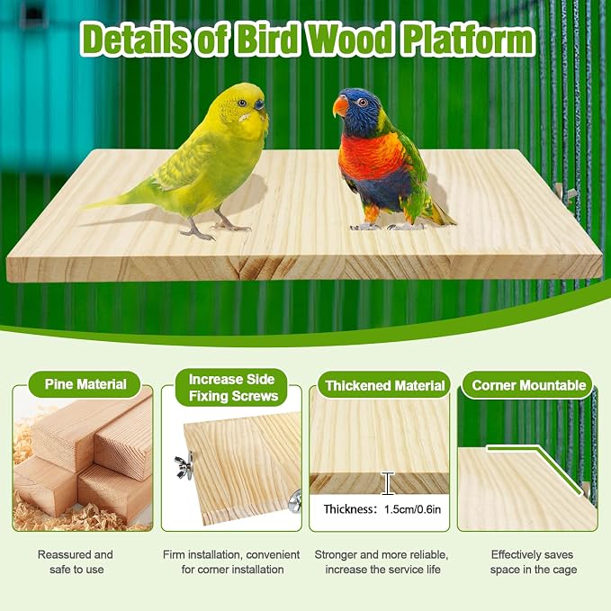 2PCS 13.8x7.9 inches Large Bird Perch Stand Wooden Parakeet Stand Platform - Image 4