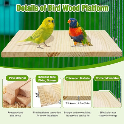 2PCS 13.8x7.9 inches Large Bird Perch Stand Wooden Parakeet Stand Platform - Image 4